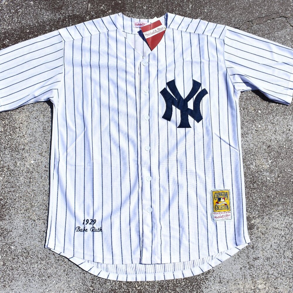 New! Babe Ruth New York Yankees WHITE Home Baseball Jersey Adult Men's Sizes - Picture 2 of 2